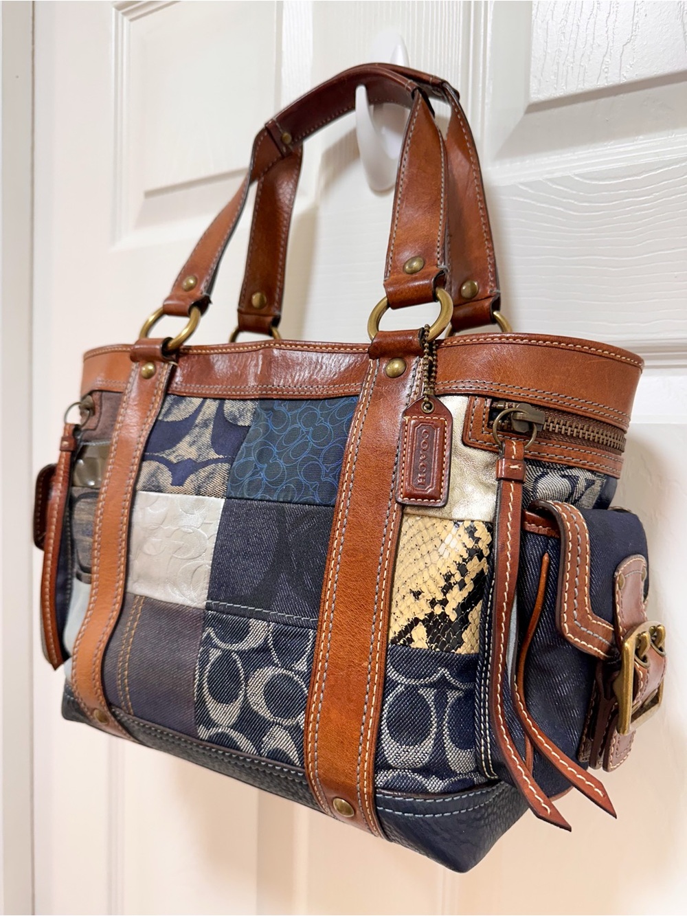 Coach Legacy Mosaic Denim Patchwork Tote Vintage Y2K - Picture 4 of 14